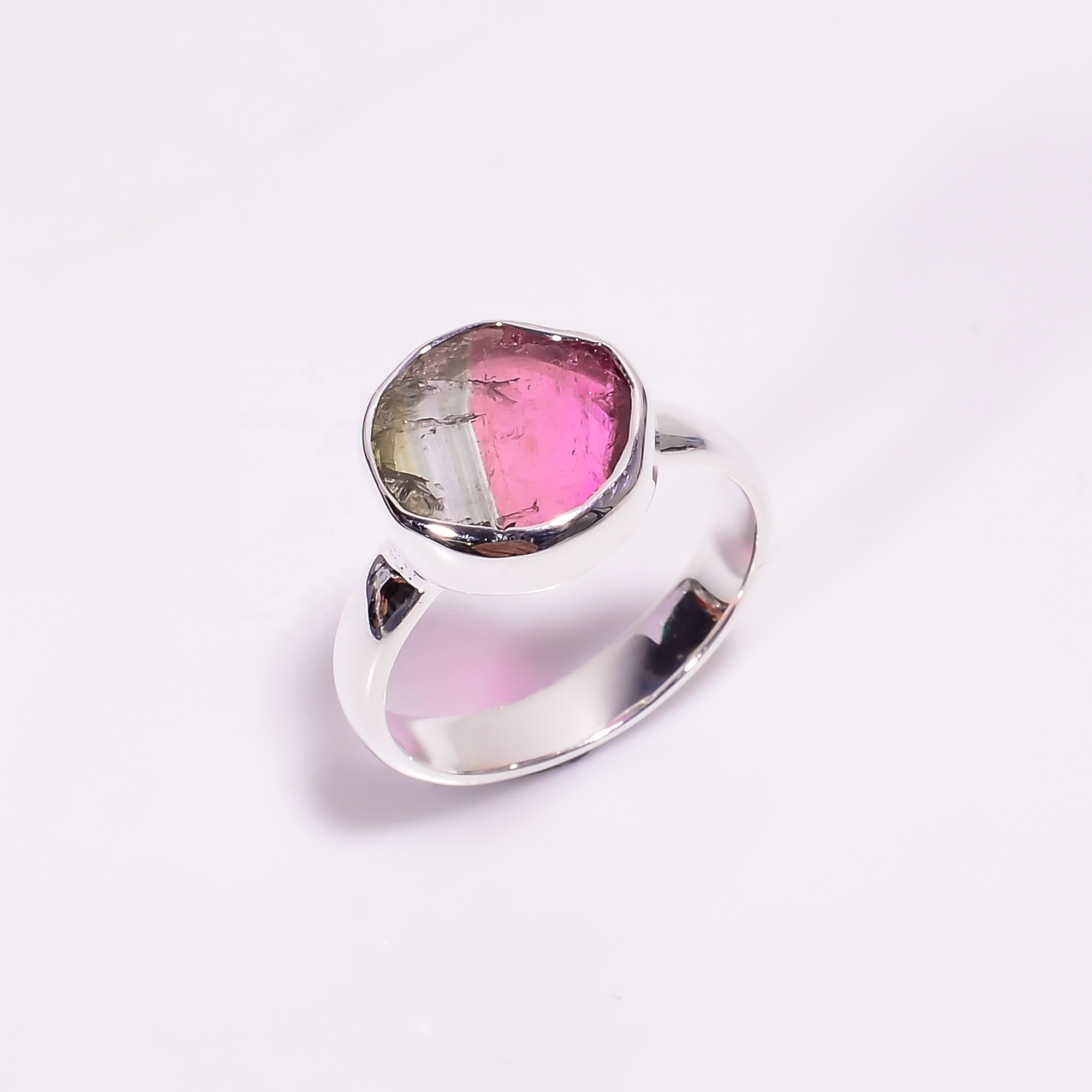 Attractive Natural Watermelon Tourmaline Gemstone Silver Ring, Popular Fruit Jewelry