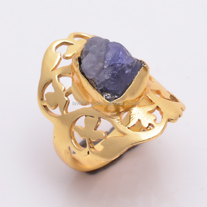 Taw tanzanite gemstone ring for women and girls real brass gold plated jewelry handmade rings manufacturer