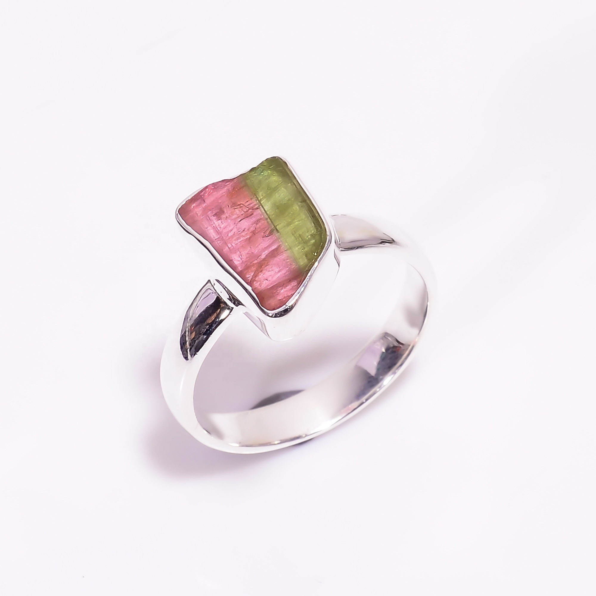 Attractive Natural Watermelon Tourmaline Gemstone Silver Ring, Popular Fruit Jewelry