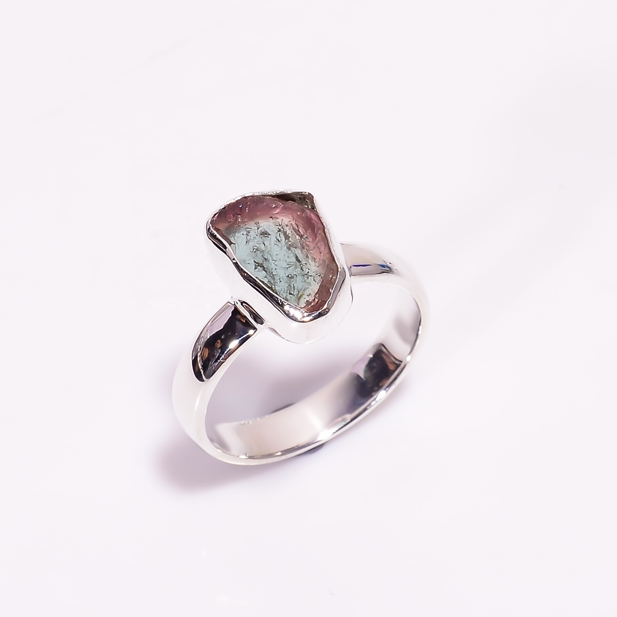 Attractive Natural Watermelon Tourmaline Gemstone Silver Ring, Popular Fruit Jewelry