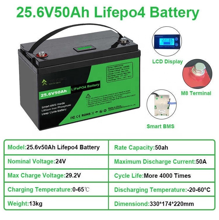 Home RV Camping Boat Marine Facility Solar Lithium Iron Phosphate Battery 24v 50ah 100ah 200ah LiFePo4 Battery Pack