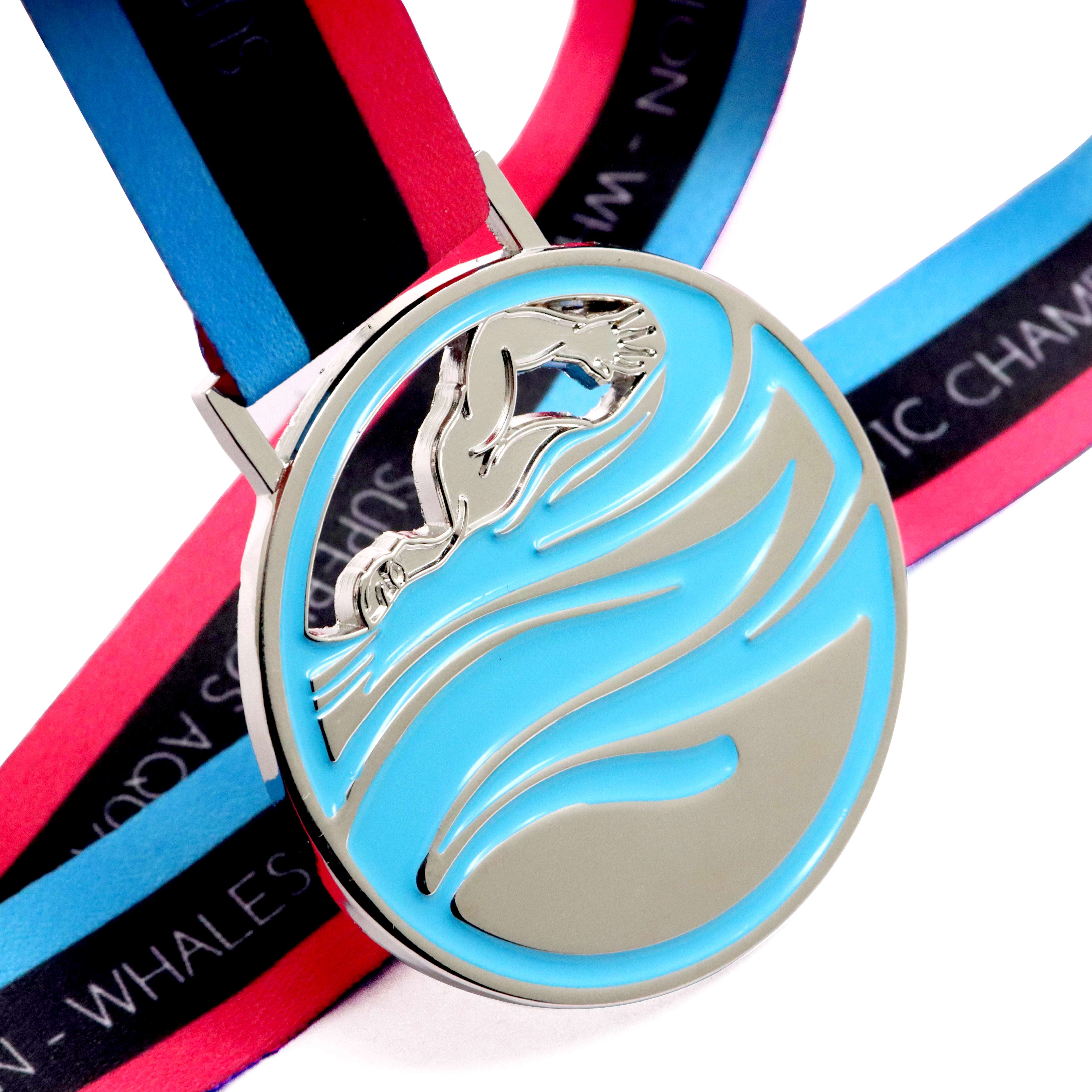 Custom Silicone Ribbon Epoxy Sport Competition Suvenir Swim Medal For Swimming