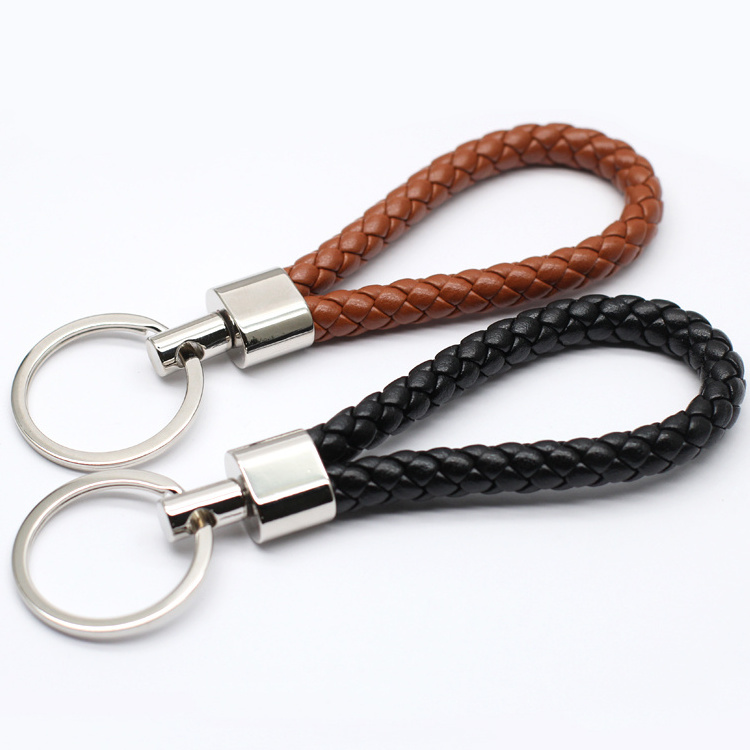 Custom Logo Keychains Braided Leather Rope Handmade Woven Key Chains Leather Key Chain Ring Holder for Car Keyrings