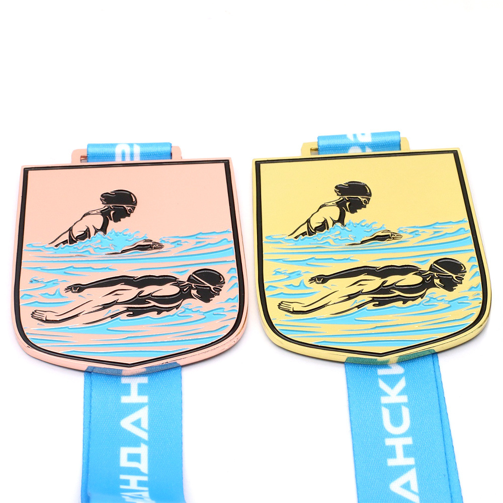 Custom Silicone Ribbon Epoxy Sport Competition Suvenir Swim Medal For Swimming