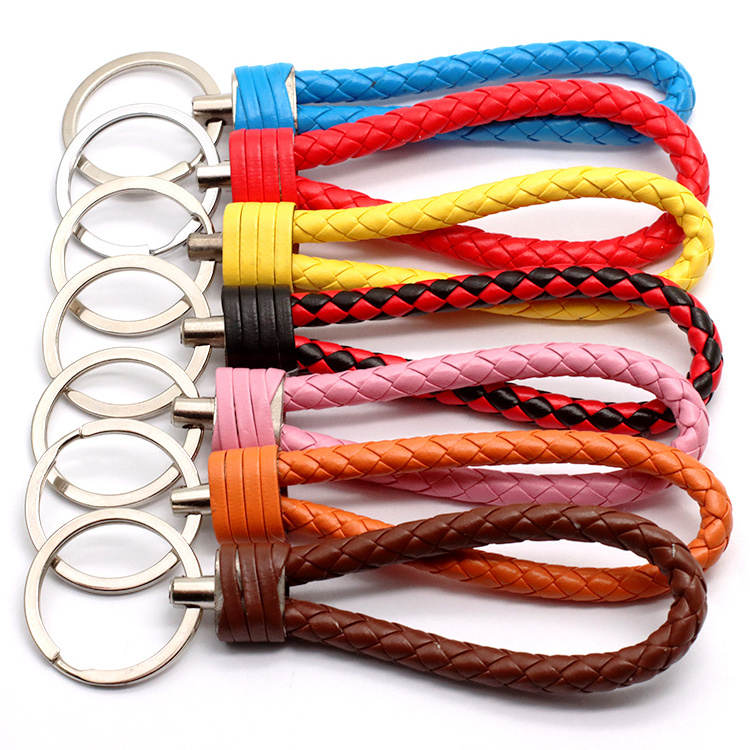 Custom Logo Keychains Braided Leather Rope Handmade Woven Key Chains Leather Key Chain Ring Holder for Car Keyrings