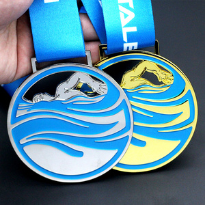 Custom Silicone Ribbon Epoxy Sport Competition Suvenir Swim Medal For Swimming