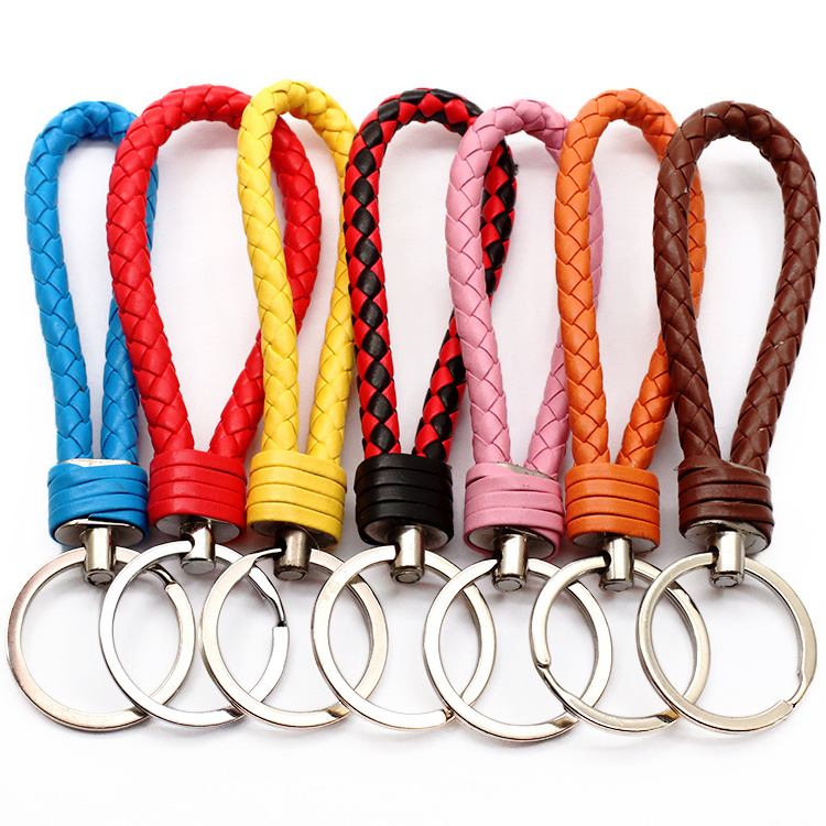 Custom Logo Keychains Braided Leather Rope Handmade Woven Key Chains Leather Key Chain Ring Holder for Car Keyrings