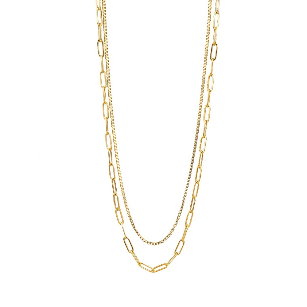 18K Gold Plated Necklaces Snake Chain Paperclip Layered Chains