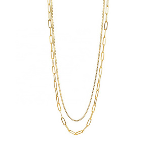 18K Gold Plated Necklaces Snake Chain Paperclip Layered Chains