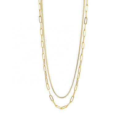 18K Gold Plated Necklaces Snake Chain Paperclip Layered Chains