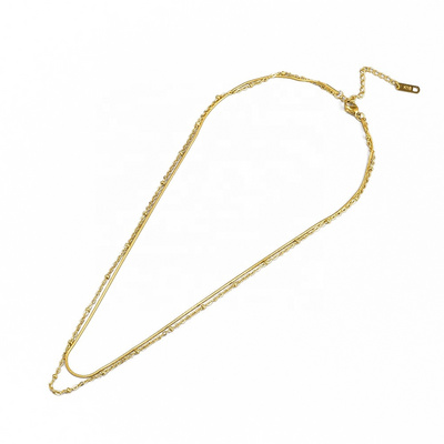 18K Gold Plated Double Dainty Layering Necklaces Snake Link Chains