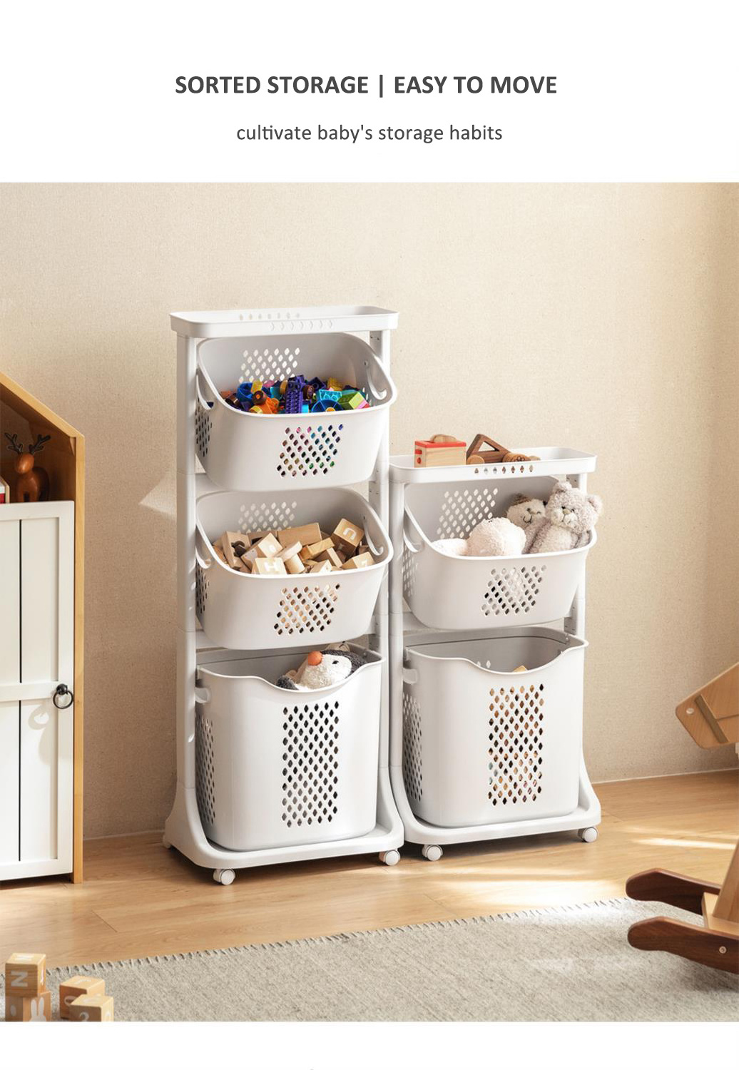 Children's toy storage household multi-layer living room debris basket plastics storage cabinet drawers storage cart with wheels