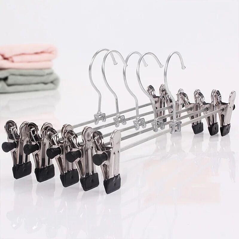 Good Quality 35cm Chrome Trouser Skirt Hangers 10pcs Set Metal Clothes Hangers Stainless Steel Pant Clips Hanger