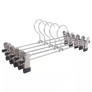 Good Quality 35cm Chrome Trouser Skirt Hangers 10pcs Set Metal Clothes Hangers Stainless Steel Pant Clips Hanger