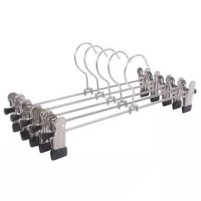 Good Quality 35cm Chrome Trouser Skirt Hangers 10pcs Set Metal Clothes Hangers Stainless Steel Pant Clips Hanger