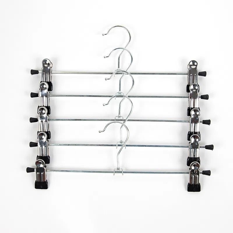 Good Quality 35cm Chrome Trouser Skirt Hangers 10pcs Set Metal Clothes Hangers Stainless Steel Pant Clips Hanger