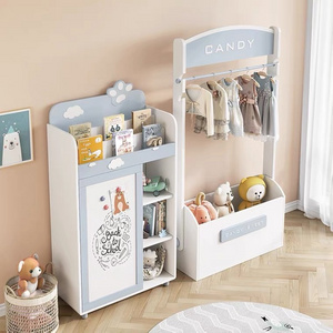 Children Blue and White Combination Locker Storage Cabinet Bedroom Closet Wardrobe Stand Hanger Cabinet