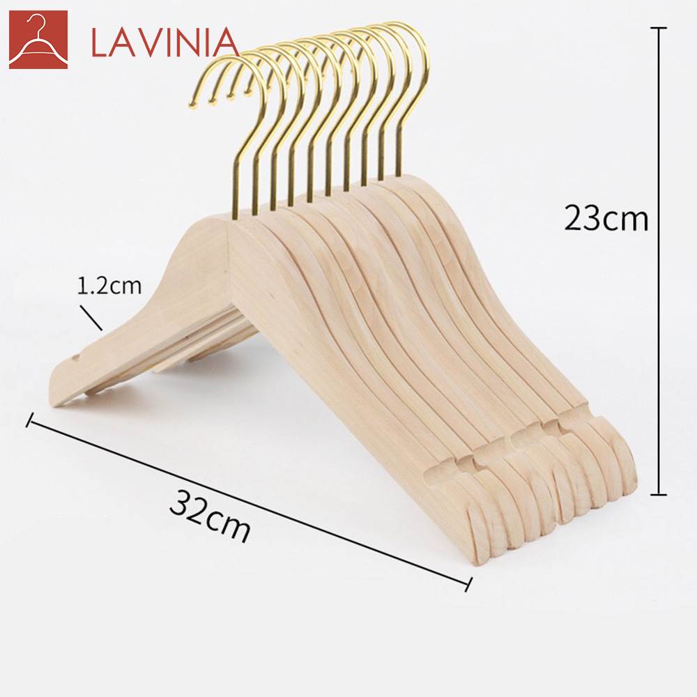 New elegant golden hook boutique solid wood white clothing hangers racks for clothes shop