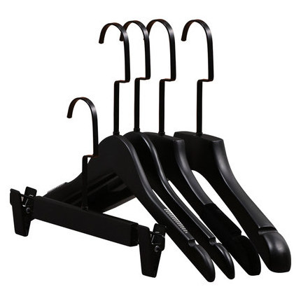 Clothing store wholesale Custom Clothes Coat Black Wooden Hanger With Logo adult children's wear wooden pants rack