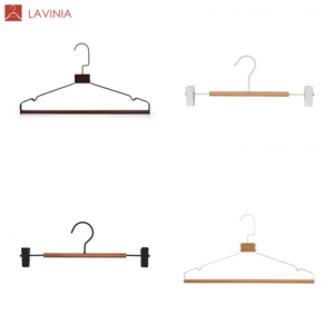 Lavinia hot sale white black anti-slip wooden hanger metal wooden coat hanger