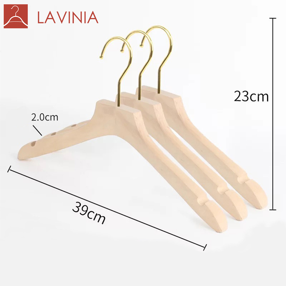 New elegant golden hook boutique solid wood white clothing hangers racks for clothes shop