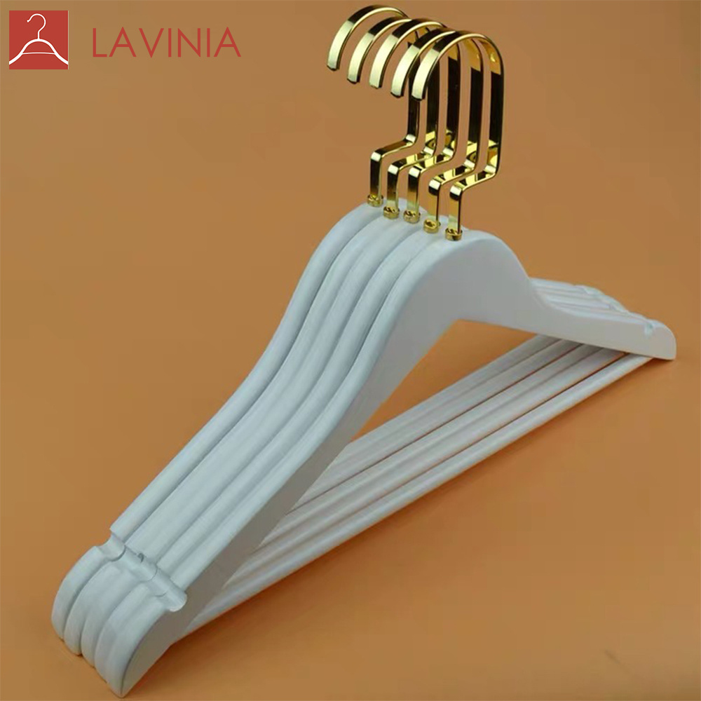 White Wood Factory Sale Hanger Clothes Percha Cabide Hanger With Flat Silver Gold Hook Wooden Hangers