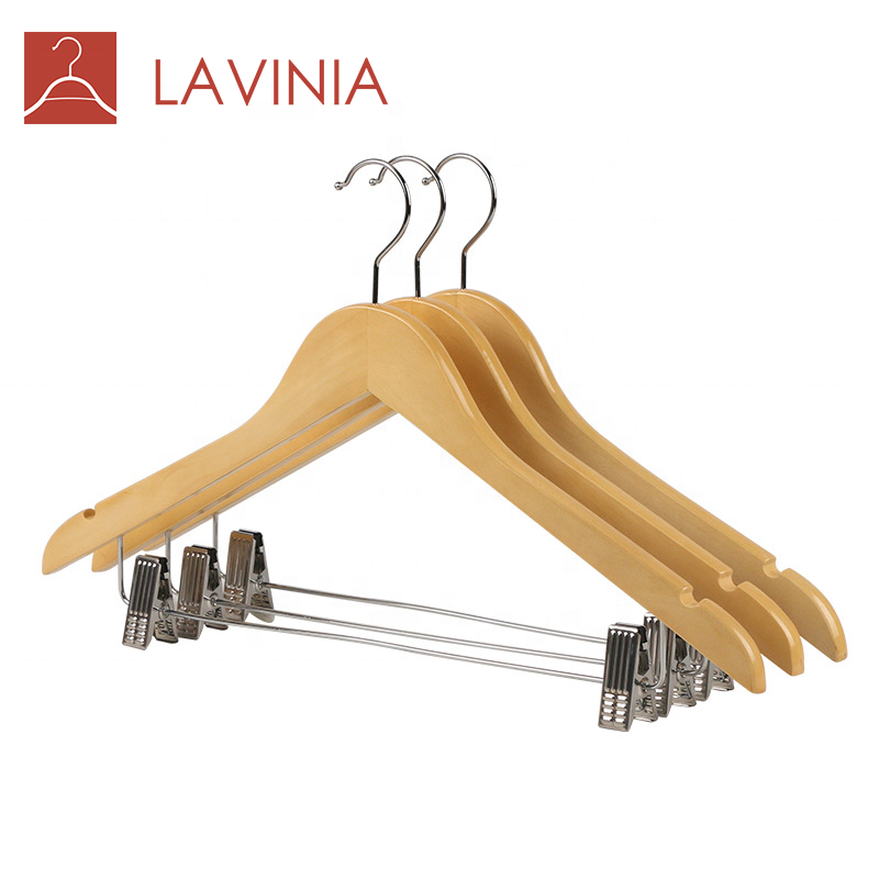 Lavinia hotel clothing store wooden hangers garment clothes rack with golden hook