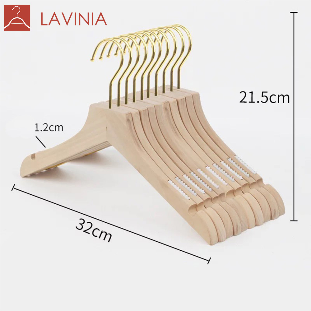 New elegant golden hook boutique solid wood white clothing hangers racks for clothes shop