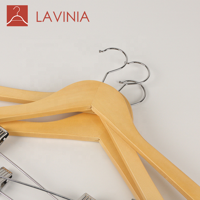 Lavinia hotel clothing store wooden hangers garment clothes rack with golden hook