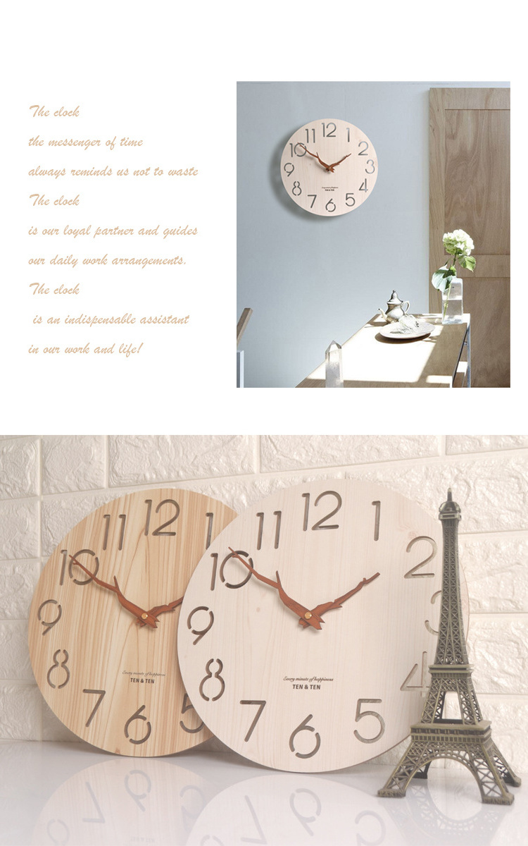 Lavinia Home Classical Decorative Wooden Big Wood Wall Clocks Laser Round Bamboo Wall Mounting Clock For Living Room