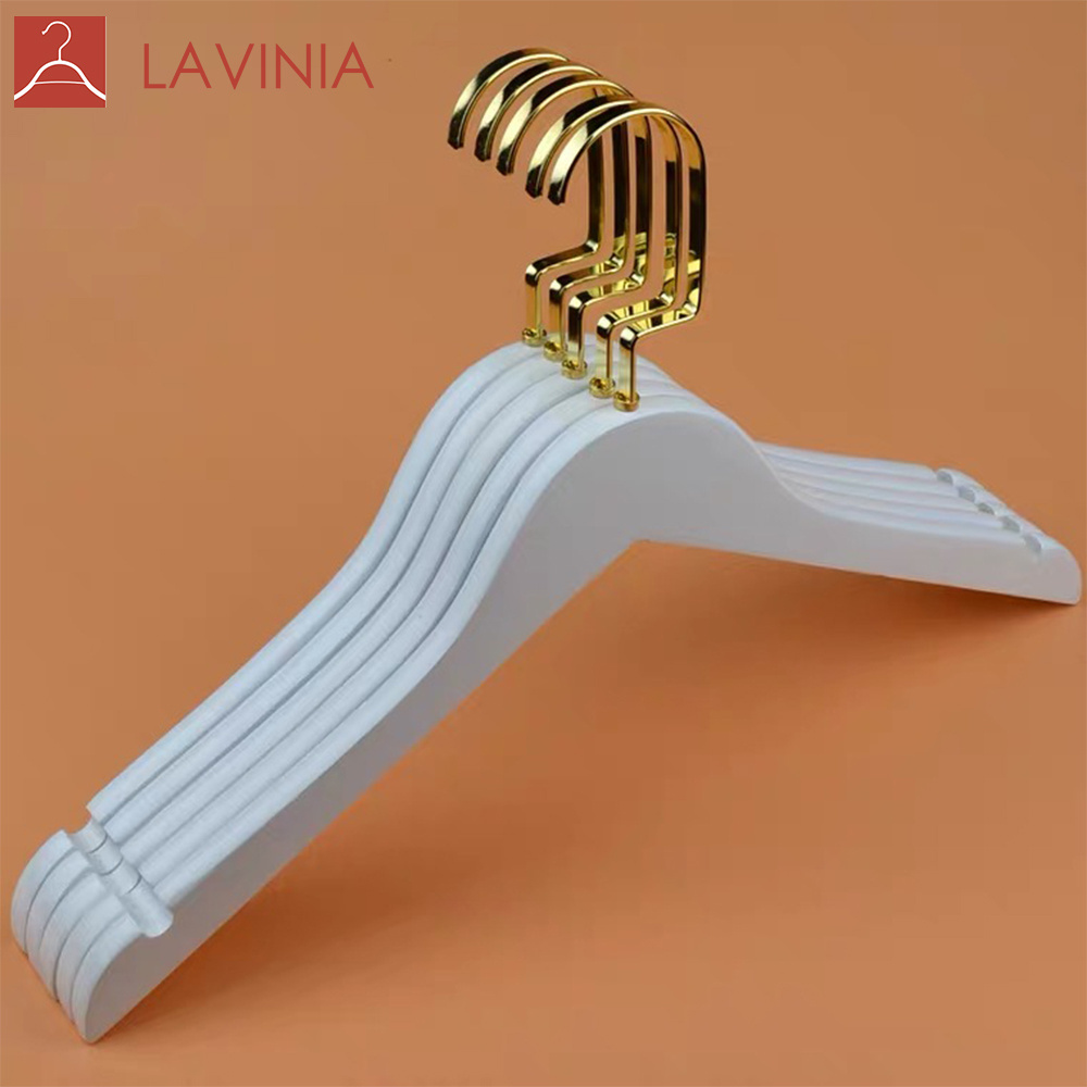 White Wood Factory Sale Hanger Clothes Percha Cabide Hanger With Flat Silver Gold Hook Wooden Hangers