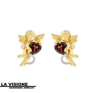 European Design Angel Collection Romantic Fashion Design 925 Silver Garnet Jewelry Stud Earrings Women's Model