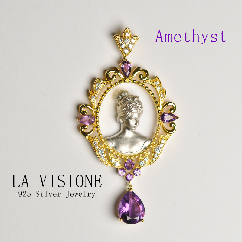 European Design Angel Collection Romantic Fashion Design 925 Silver Amethyst Jewelry Pendant Women's Model