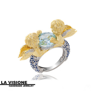 European Design Angel Collection Romantic Fashion Design 925 Silver Topaz Ring Women's Model