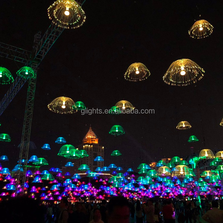 Fashion Beautiful Outdoor Jellyfish Light Holiday Christmas Decoration Chandelier Fiber Optic Lamp