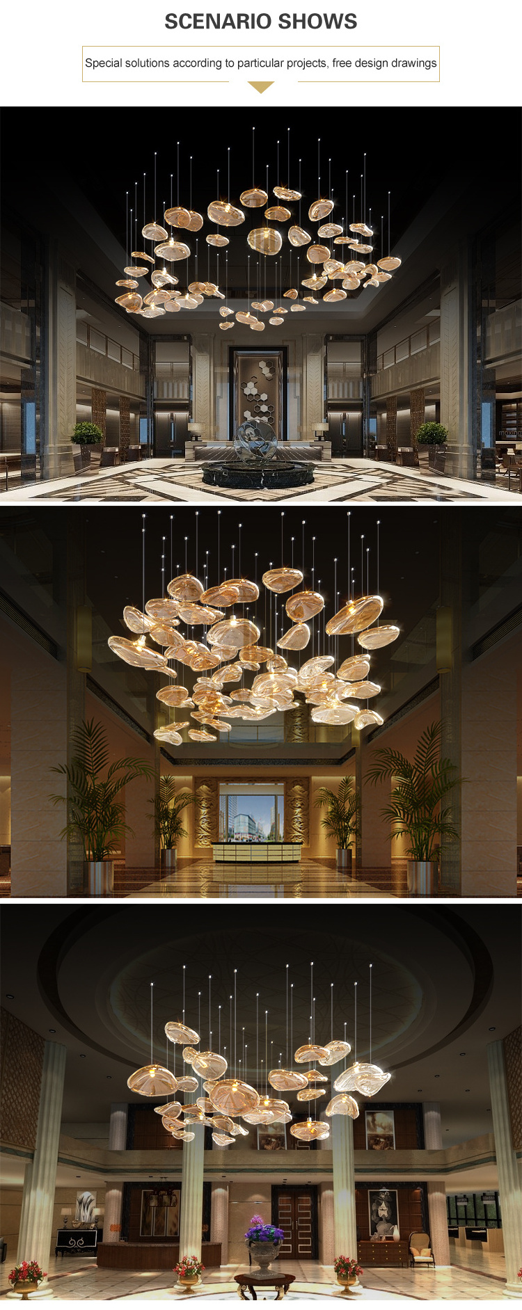 Luxury Style Indoor Decoration Lighting Hotel Hall Lobby Custom Project LED Chandelier Lamp