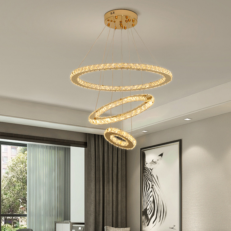 Lavius Living Room Bedroom Decorative Round Ring Hanging Ceiling Crystal Chandelier Pendant Light