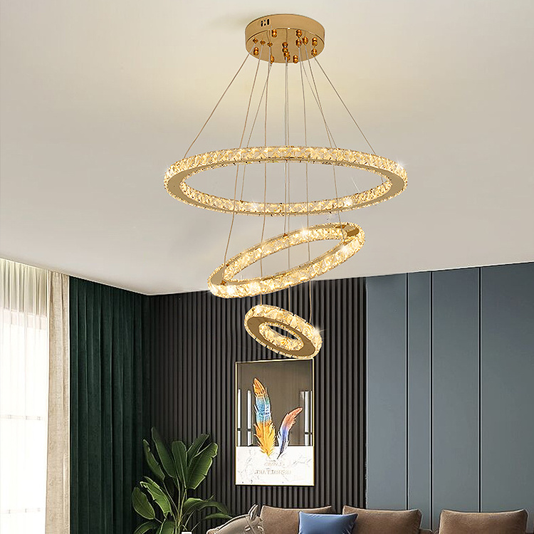 Lavius Living Room Bedroom Decorative Round Ring Hanging Ceiling Crystal Chandelier Pendant Light