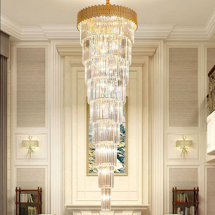 Custom Industrial Chandelier Hanging Light Hotel Lobby Villa Pendant Light Hanging Indoor Big Glass Chandelier