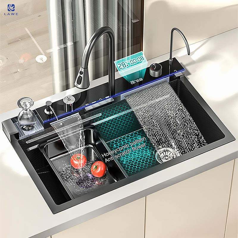 2024 New trend Tiktok smart kitchen sink with waterfall digital piano key 304 stainless steel multi-functional kitchen sinks