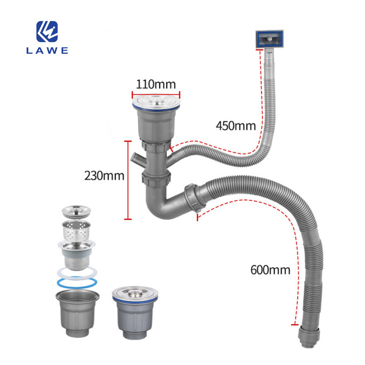 Wholesales App Flexible  Basin Pipes and Durable Drain Strainer Polished Kitchen and Bathroom Stainless Steel Sink Water Pipe