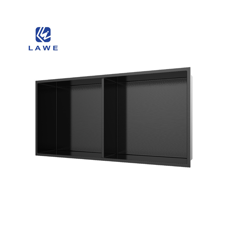 610 * 305 MM Rectangular Double Bowls Black Wall Mount Stainless Steel Smart Bathroom Shower Niche