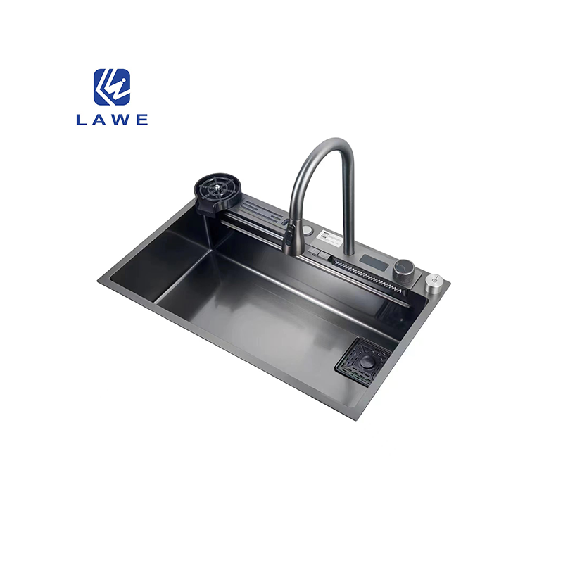 33 Inch Waterfall Workstation Black 33x22 Inch Topmount Single Bowl 16 Gauge Black Stainless Steel Smart Multifunctional Sink