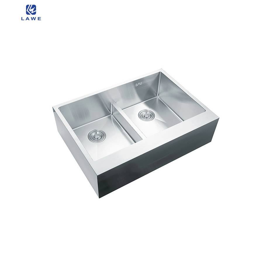 Hot Selling Center Sunken Sink 304 Stainless Steel Rectangular Shape Smart Kitchen Handmade Double Bowl Sink