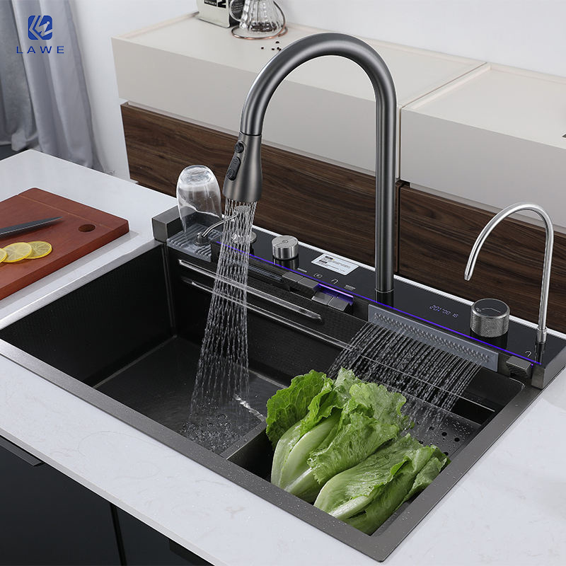 2024 New trend Tiktok smart kitchen sink with waterfall digital piano key 304 stainless steel multi-functional kitchen sinks