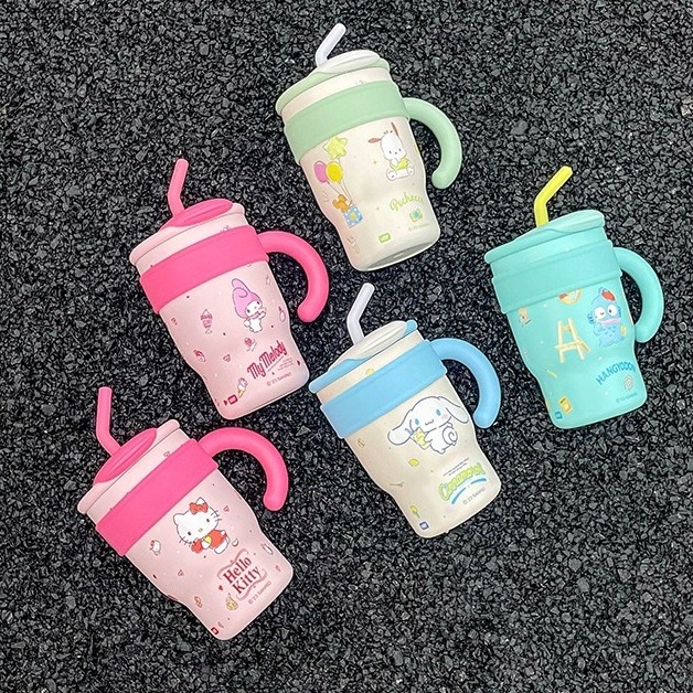 Sanrioed Hello KT My Melody Pochacco Cinnamoroll Hangyodon Water Bottle Cute Water Bottle with Straw Girl Anime Gift