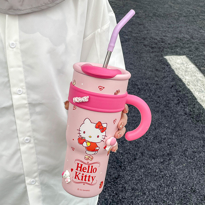 Sanrioed Hello KT My Melody Pochacco Cinnamoroll Hangyodon Water Bottle Cute Water Bottle with Straw Girl Anime Gift