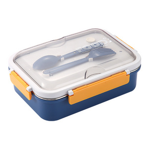 Wholesales 750ML Rectangular Metal Stainless Steel 304 Food Container Bento Lunch Box with Plastic Spoon and Fork