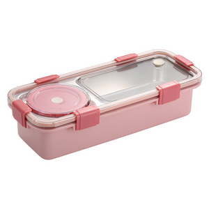 Hot-selling Two-grid Stainless Steel Bento Lunch box 600ML Portable Storage Box for Student Lunch Food Container with 150ML