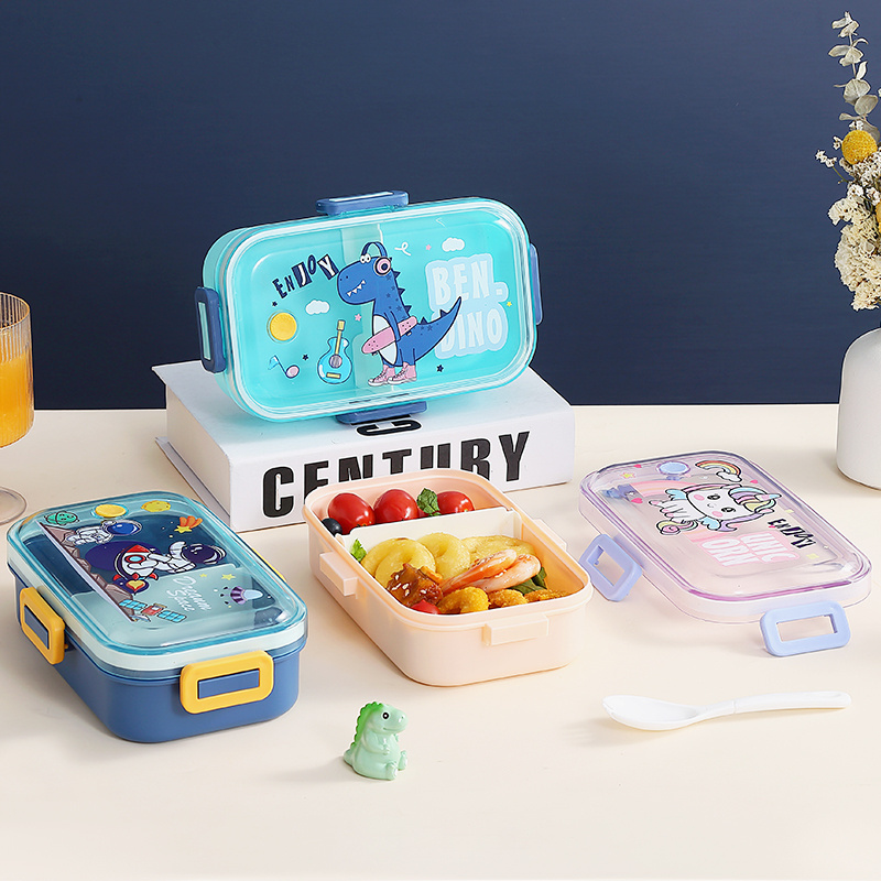 Cute Kid Cartoon Astronaut Unicorn Dinosaur Plastic Lunch Box Convenient Bento Microwaveable Compartment Lunch Box for Student